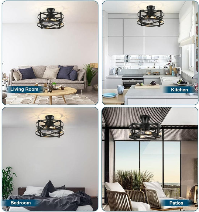 Farmhouse Industrial Caged Remote Control Ceiling Fan and Light, Quietest Fan For Sleeping for Bedroom Kitchen Dining Room Living Room-5-ErisView