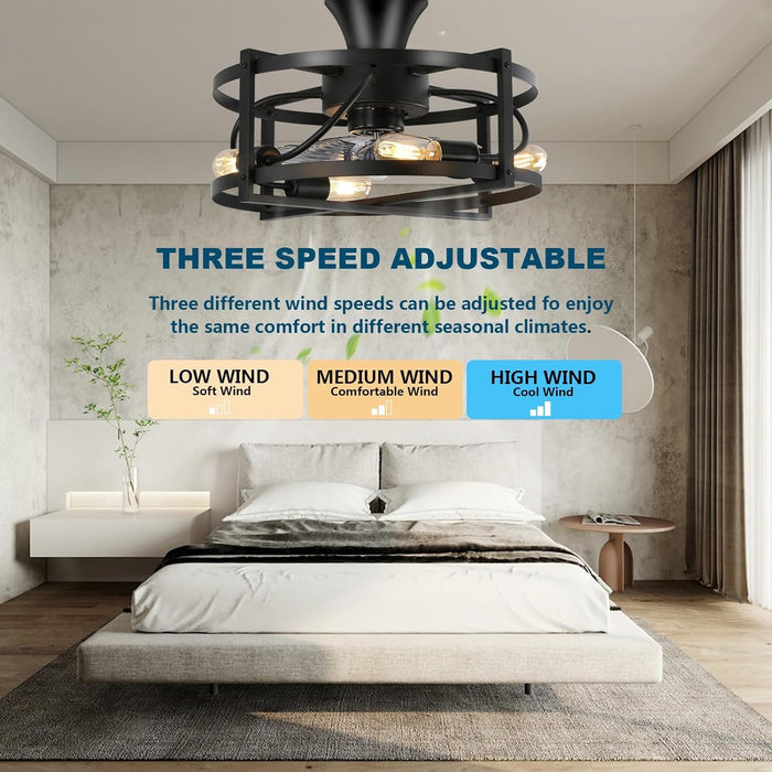Farmhouse Industrial Caged Remote Control Ceiling Fan and Light, Quietest Fan For Sleeping for Bedroom Kitchen Dining Room Living Room-6-ErisView