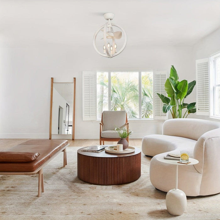Farmhouse White Globe-Shaped Wood Ceiling Fan for Dining Room Living Room, 3-Blade Ceiling Fan Chandelier with Light Remote-ErisView