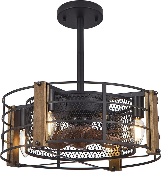 Farmhouse Wood Caged Ceiling Fan with Light, Indoor Vintage Ceiling Fans for Bedroom Living Room Kitchen -2-ErisView