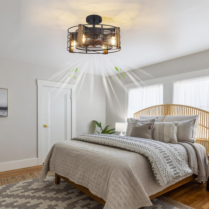 Farmhouse Wood Caged Ceiling Fan with Light, Indoor Vintage Ceiling Fans for Bedroom Living Room Kitchen -3-ErisView