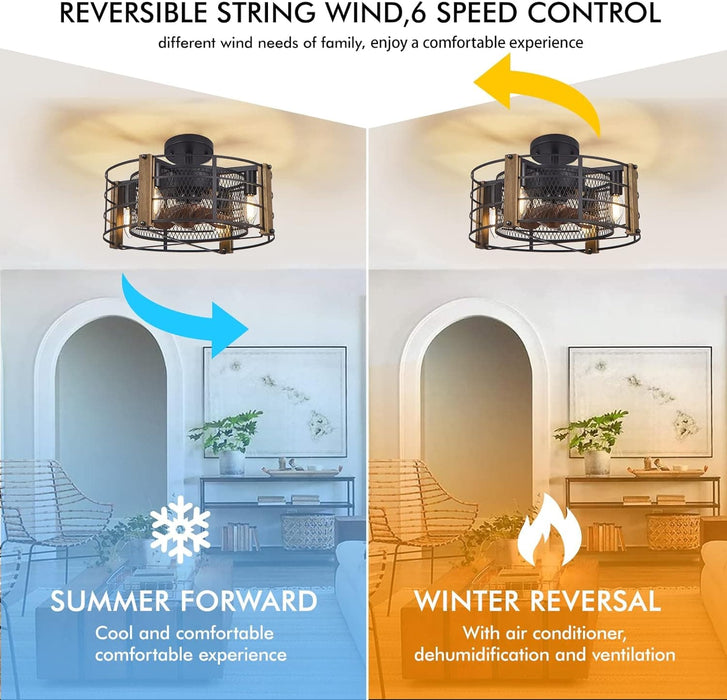 Farmhouse Wood Caged Ceiling Fan with Light, Indoor Vintage Ceiling Fans for Bedroom Living Room Kitchen -8-ErisView