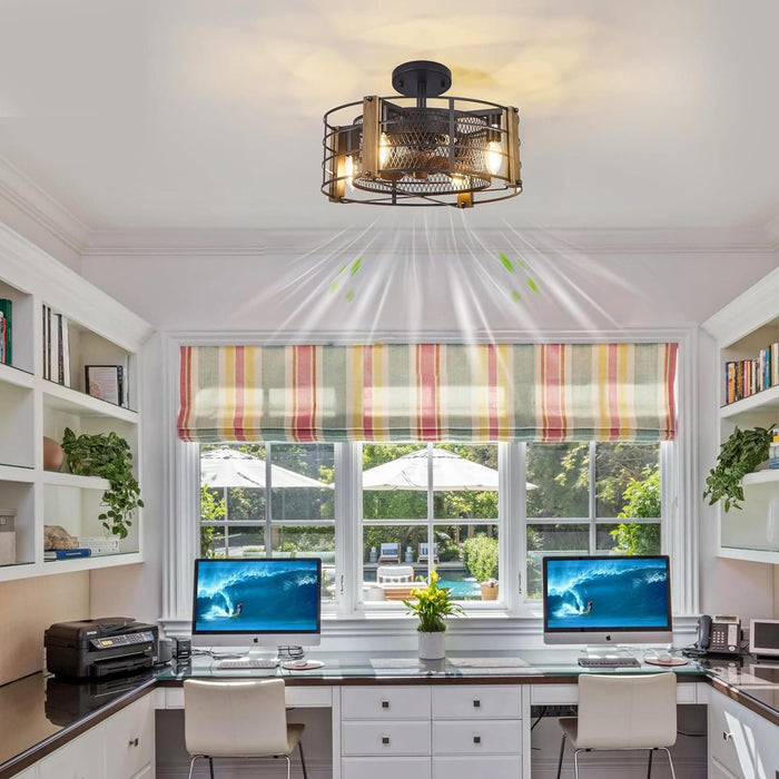 Farmhouse Wood Caged Ceiling Fan with Light, Indoor Vintage Ceiling Fans for Bedroom Living Room Kitchen -9-ErisView