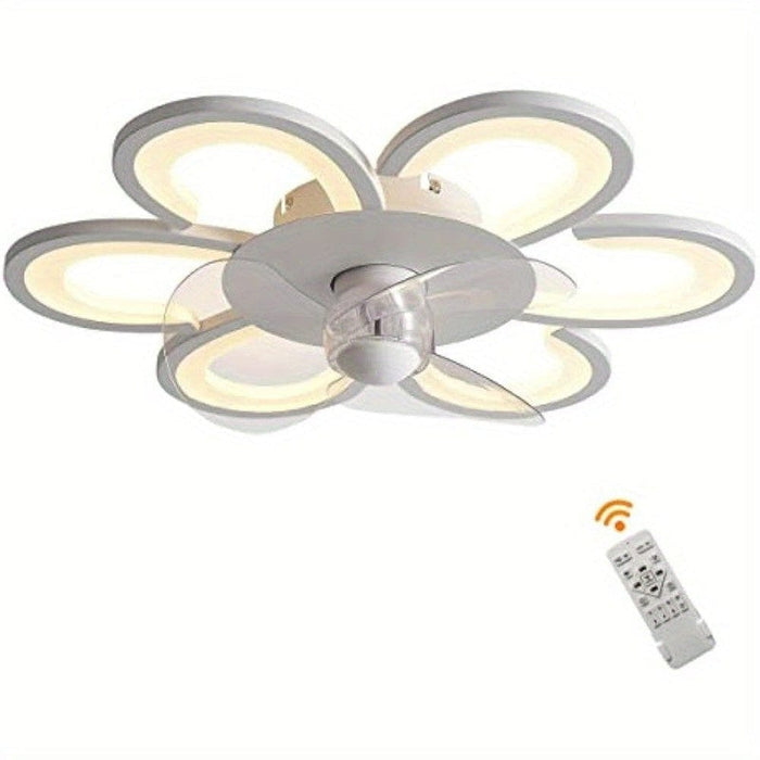 Flower-Shaped Bladeless Ceiling Fan with LED Light, White Dimmable Chandelier Ceiling Fan for Living Room Bedroom-ErisView