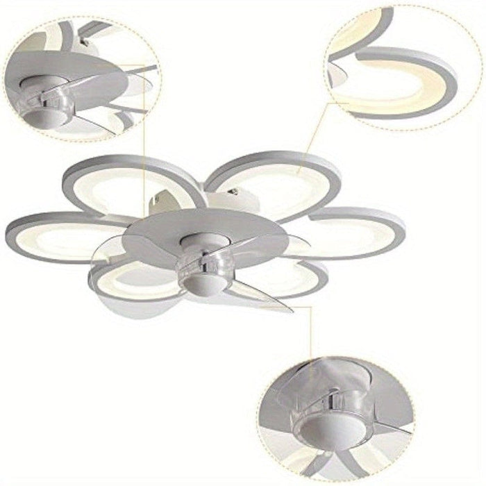 Flower-Shaped Bladeless Ceiling Fan with LED Light, White Dimmable Chandelier Ceiling Fan for Living Room Bedroom-ErisView