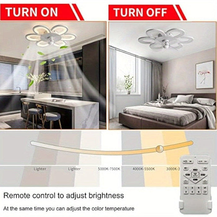 Flower-Shaped Bladeless Ceiling Fan with LED Light, White Dimmable Chandelier Ceiling Fan for Living Room Bedroom-ErisView
