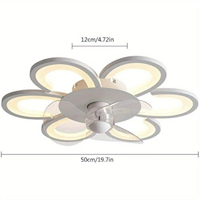 Flower-Shaped Bladeless Ceiling Fan with LED Light, White Dimmable Chandelier Ceiling Fan for Living Room Bedroom-ErisView