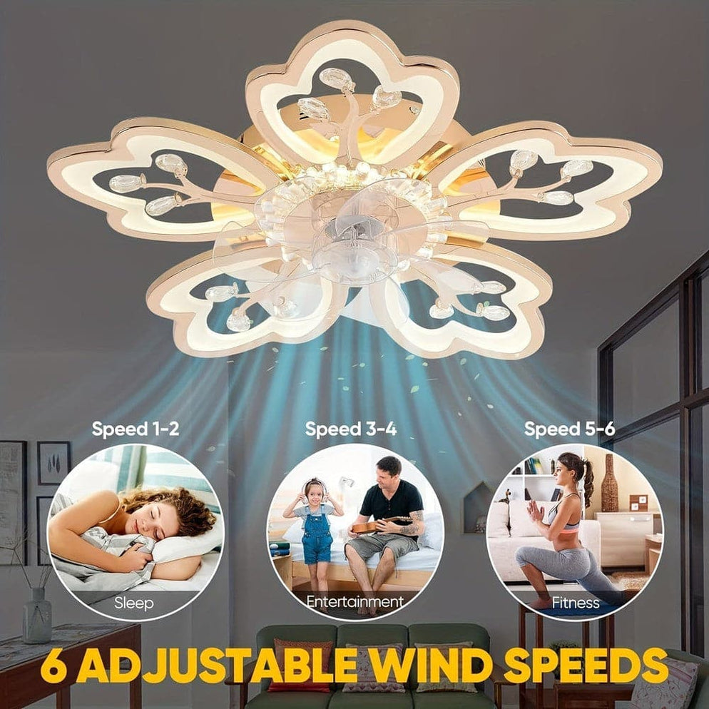 Fan Flower Shape Flower Shaped Modern Ceiling Fan with Lights Remote Control, LED Ceili ...