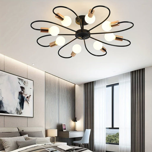 Flower Shaped 8-Light Semi Flush Mount Ceiling Light, Modern Sputnik Flush Mount Light, Vintage Ceiling Light Fixture for Kitchen Dining Living Room Bedroom ErisView