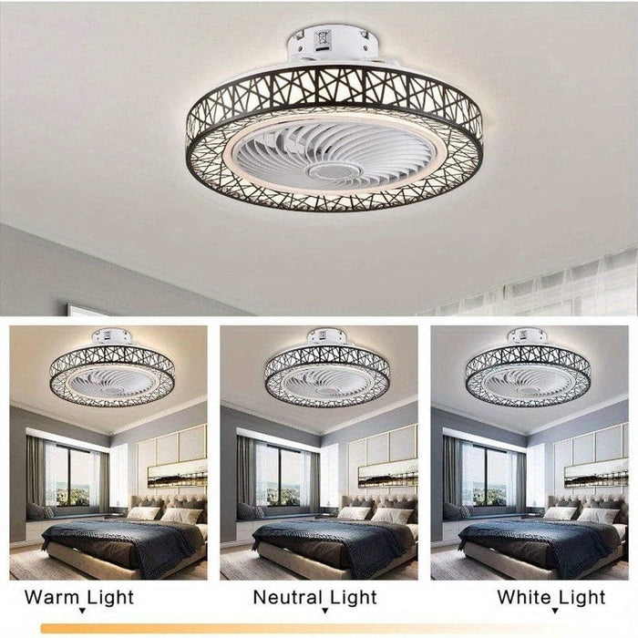 Flush Mount Bladeless Ceiling Fan with LED Light, Enclosed Ceiling Fan Lamp with for Living Room Bedroom-ErisView