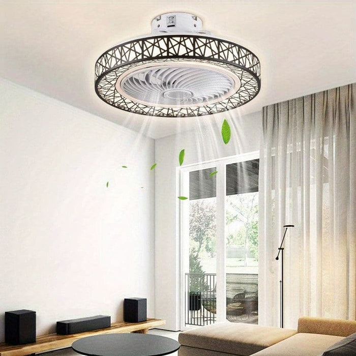Flush Mount Bladeless Ceiling Fan with LED Light, Enclosed Ceiling Fan Lamp with for Living Room Bedroom-ErisView