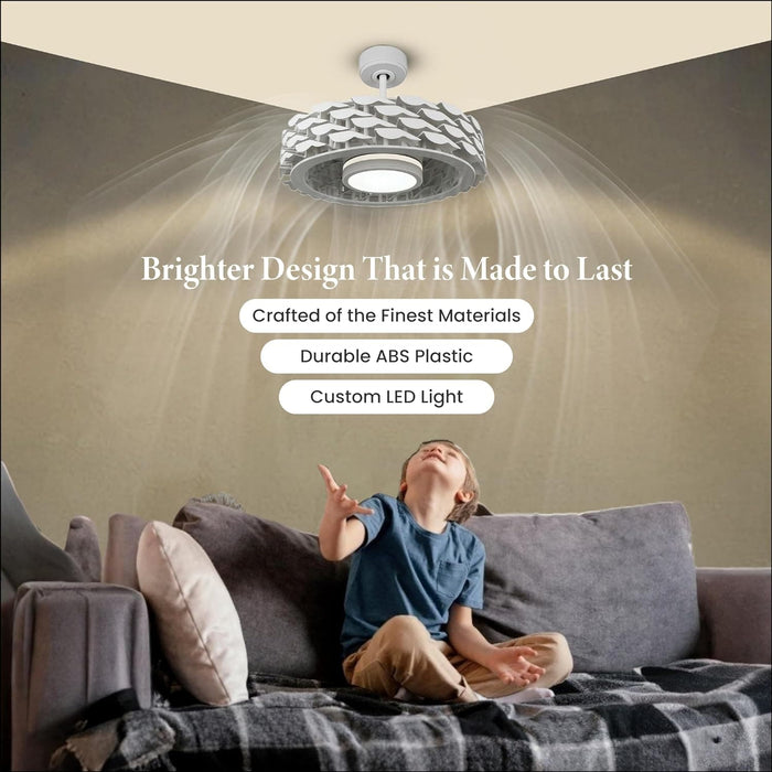 Flush Mount Bladeless Ceiling Fan with Light and Remote Wi-Fi Connect, Low Profile Flush Mount Ceiling Fan for Bedroom Living Room-14-ErisView