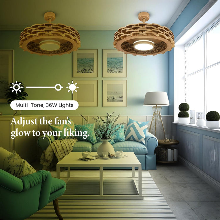 Flush Mount Bladeless Ceiling Fan with Light and Remote Wi-Fi Connect, Low Profile Flush Mount Ceiling Fan for Bedroom Living Room-19-ErisView