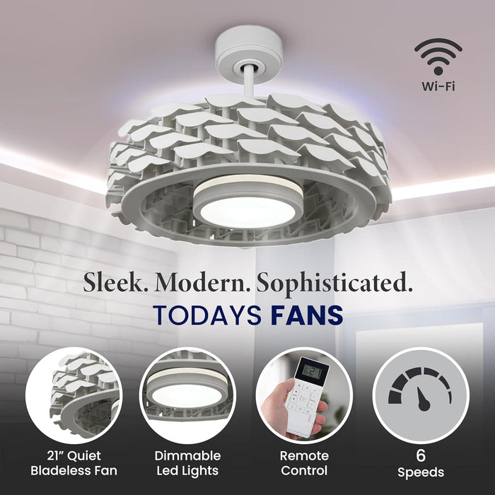 Flush Mount Bladeless Ceiling Fan with Light and Remote Wi-Fi Connect, Low Profile Flush Mount Ceiling Fan for Bedroom Living Room-9-ErisView