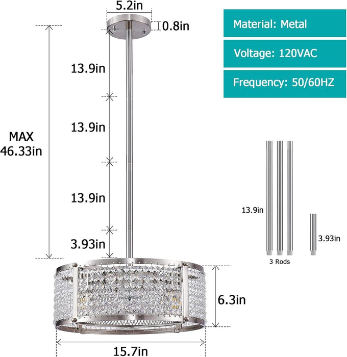 Flush Mount Brushed Nickel Ceiling Fan, Bedroom Ceiling Fans with Lights Remote Control, Small Crystal Ceiling Fan Light Fixture for Bedroom Dining Room-3-ErisView