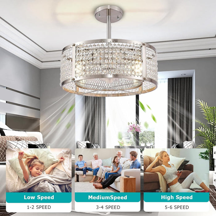 Flush Mount Brushed Nickel Ceiling Fan, Bedroom Ceiling Fans with Lights Remote Control, Small Crystal Ceiling Fan Light Fixture for Bedroom Dining Room-5-ErisView