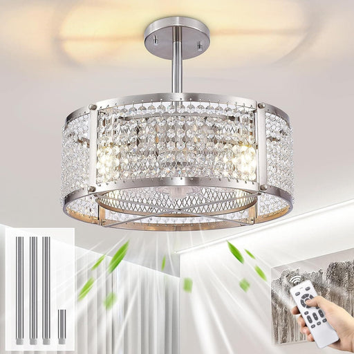 Flush Mount Brushed Nickel Ceiling Fan, Bedroom Ceiling Fans with Lights Remote Control, Small Crystal Ceiling Fan Light Fixture for Bedroom Dining Room-1-ErisView