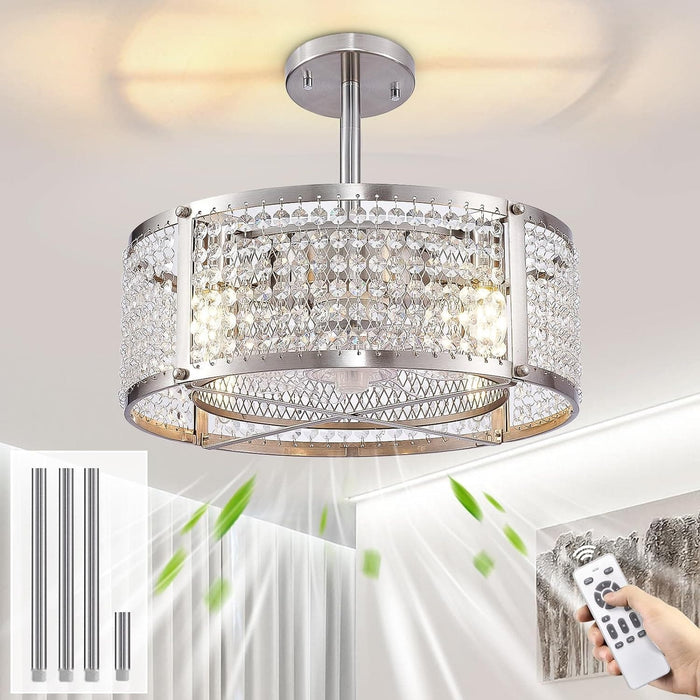 Flush Mount Brushed Nickel Ceiling Fan, Bedroom Ceiling Fans with Lights Remote Control, Small Crystal Ceiling Fan Light Fixture for Bedroom Dining Room-1-ErisView