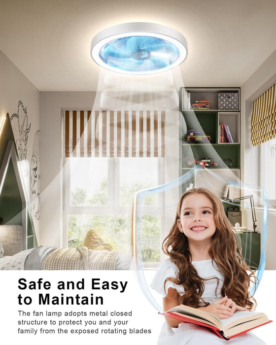 Flush Mount Ceiling Fan with Light and Remote, White Mini Dimmable Low Profile Ceiling Fan-6-ErisView
