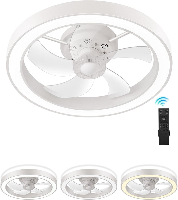 Flush Mount Ceiling Fan with Light and Remote, White Mini Dimmable Low Profile Ceiling Fan-1-ErisView