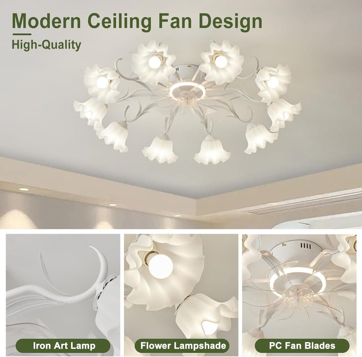 Flush Mount Low Ceiling Fan, Flower Ceiling Fan, Chandelier Fan with Light and Remote, Bladeless Modern Fandelier, Reversible Quiet Ceiling Fans-11-ErisView