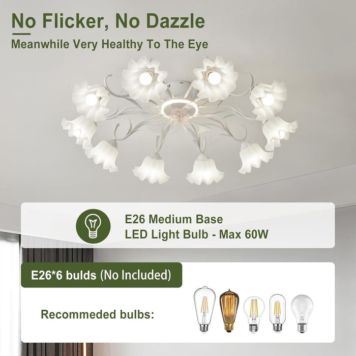 Flush Mount Low Ceiling Fan, Flower Ceiling Fan, Chandelier Fan with Light and Remote, Bladeless Modern Fandelier, Reversible Quiet Ceiling Fans-12-ErisView