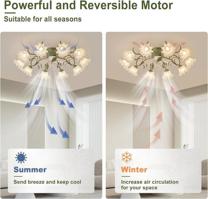 Flush Mount Low Ceiling Fan, Flower Ceiling Fan, Chandelier Fan with Light and Remote, Bladeless Modern Fandelier, Reversible Quiet Ceiling Fans-2-ErisView