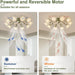 Flush Mount Low Ceiling Fan, Flower Ceiling Fan, Chandelier Fan with Light and Remote, Bladeless Modern Fandelier, Reversible Quiet Ceiling Fans-2-ErisView