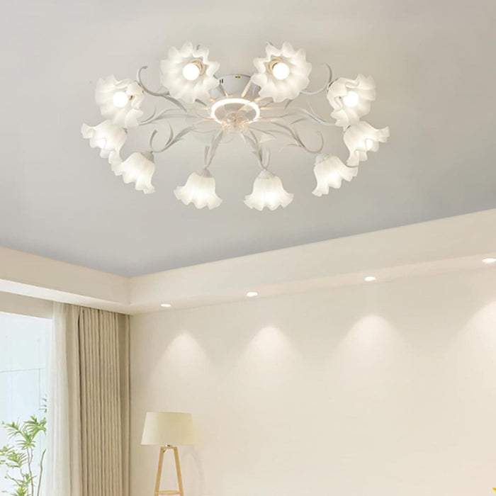 Flush Mount Low Ceiling Fan, Flower Ceiling Fan, Chandelier Fan with Light and Remote, Bladeless Modern Fandelier, Reversible Quiet Ceiling Fans-8-ErisView