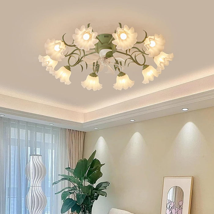 Flush Mount Low Ceiling Fan, Flower Ceiling Fan, Chandelier Fan with Light and Remote, Bladeless Modern Fandelier, Reversible Quiet Ceiling Fans-1-ErisView