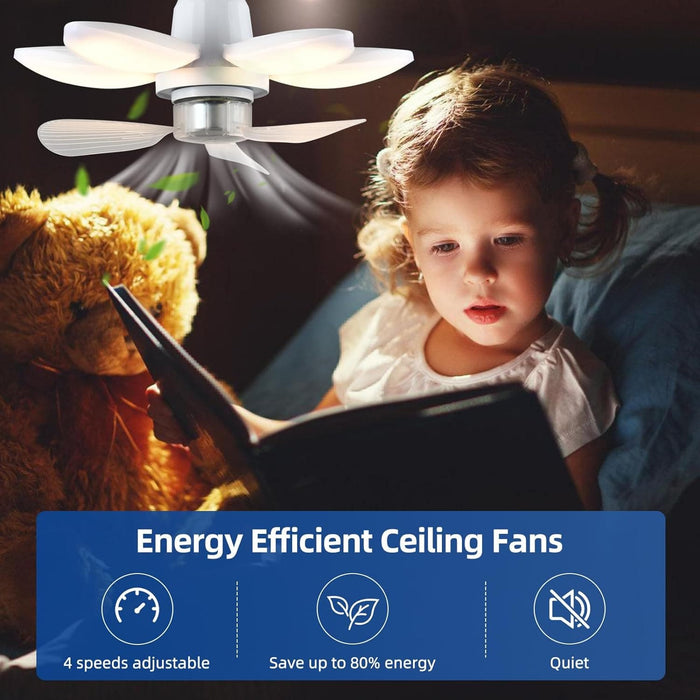 Foldable Socket Ceiling Fan with Light and Remote, Dimmable Quiet Ceiling Fans, Screw In Ceiling Fan with Extender for Bedroom Living Room Kitchen Garage-4-ErisView