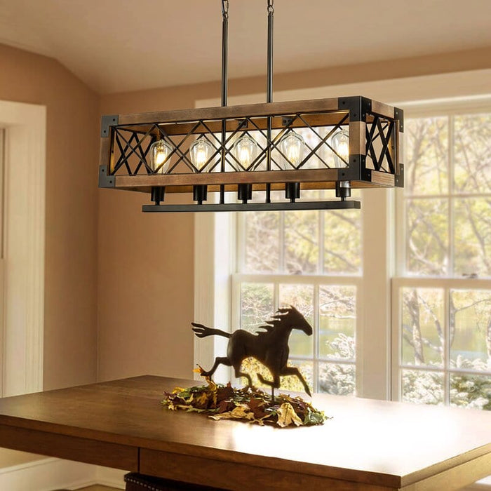 Linear Rectangle Wood Chandelier Gazebo Chandelier for Kitchen Dining Room