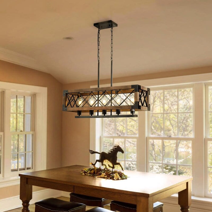 Linear Rectangle Wood Chandelier Gazebo Chandelier for Kitchen Dining Room