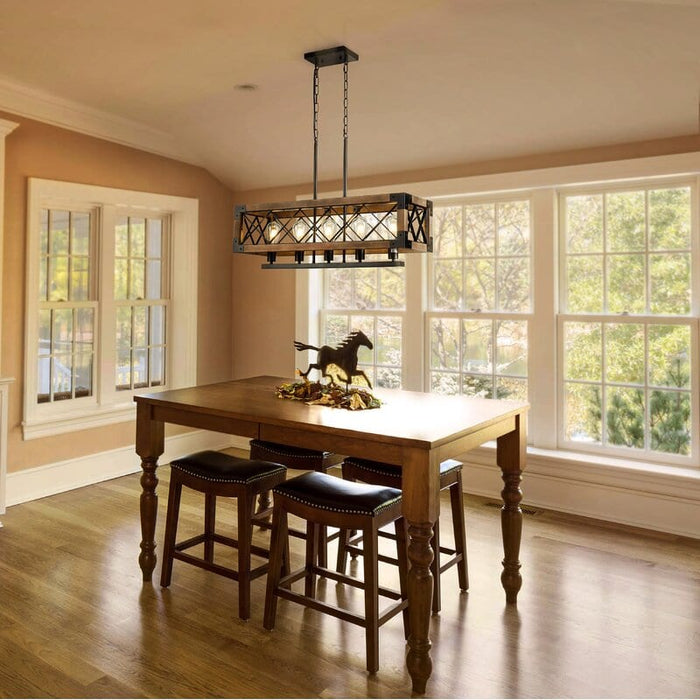Linear Rectangle Wood Chandelier Gazebo Chandelier for Kitchen Dining Room