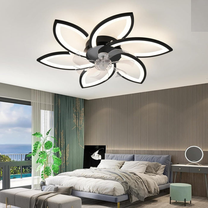 Geometric Ceiling Fans with Lights and Remote, Flush Mount Bladeless Ceiling Fan, White Low Profile Fandelier Flush Mount for Kitchen Bedroom Living Room-15-ErisView