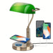 Green Vintage Banker Table Desk Lamp, Classic LED Desk Lamp with USB Wireless Charging Port Pull Chain for Reading Office Nightstand StudyRoom Desk-ErisView