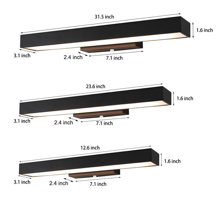 Rectangular Minimalism Waterproof Motion Sensor Black Modern Wall Lamp