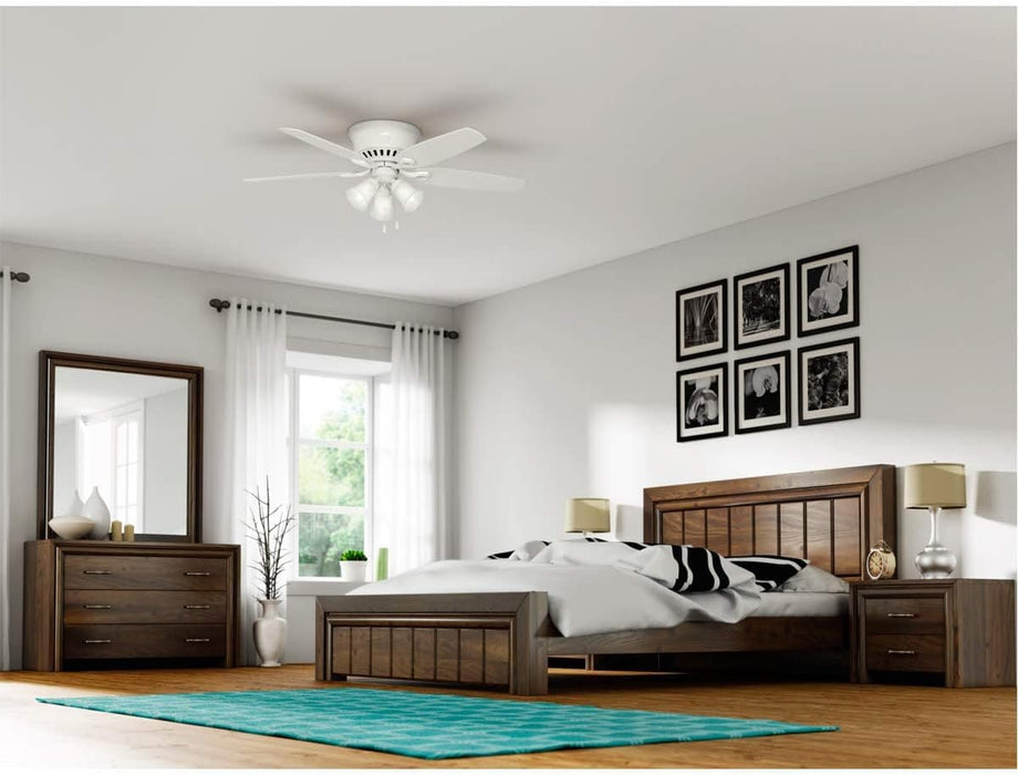 Indoor 52 in. Low Ceiling Fan and Light, White Ceiling Fan, Hugger Ceiling Fan with Light-3-ErisView