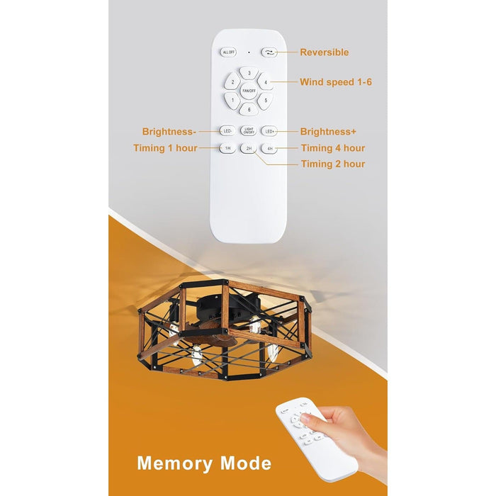Indoor Cage Ceiling Fan with Dimmable Light and Remote Control-2-ErisView