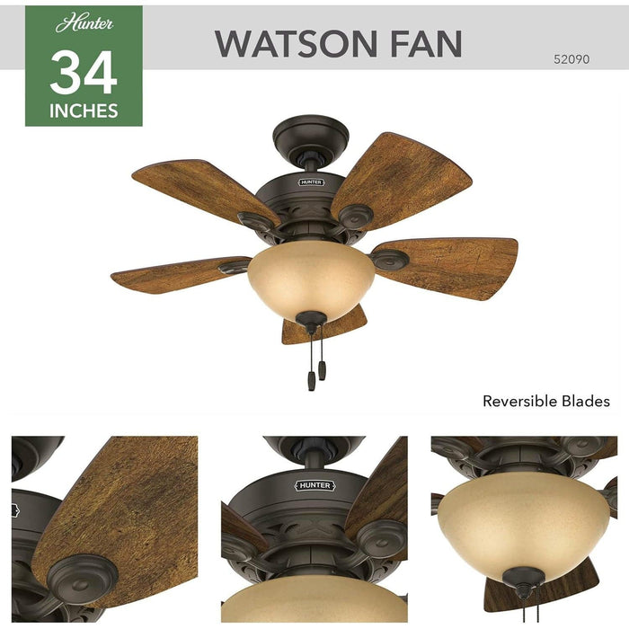  Indoor Ceiling Fan with LED Light and Pull Chain Control, Bronze Ceiling Fan, Ceiling Hugger Ceiling Fans-3-ErisView