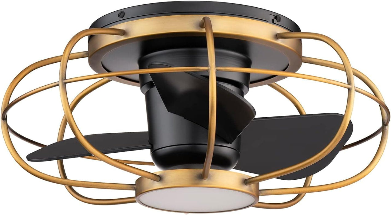 Indoor Outdoor 3 Blade Caged Flush Mount Ceiling Fan with Light and Remote, Matte Black Outdoor Ceiling Fan, Works with Alexa and Ios Or android APP-2-ErisView