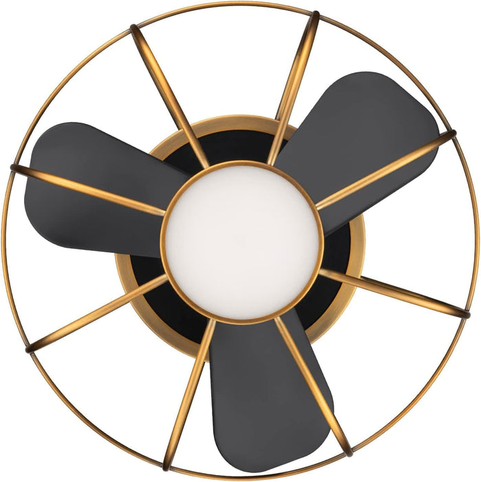 Indoor Outdoor 3 Blade Caged Flush Mount Ceiling Fan with Light and Remote, Matte Black Outdoor Ceiling Fan, Works with Alexa and Ios Or android APP-7-ErisView