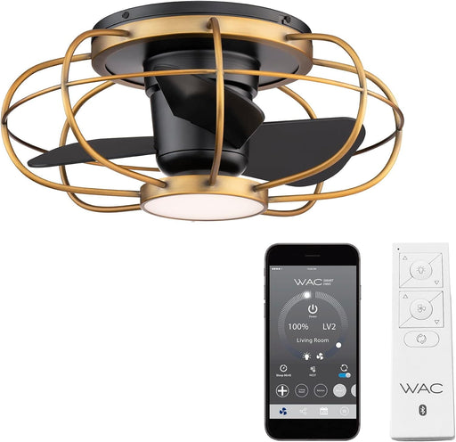 Indoor Outdoor 3 Blade Caged Flush Mount Ceiling Fan with Light and Remote, Matte Black Outdoor Ceiling Fan, Works with Alexa and Ios Or android APP-1-ErisView