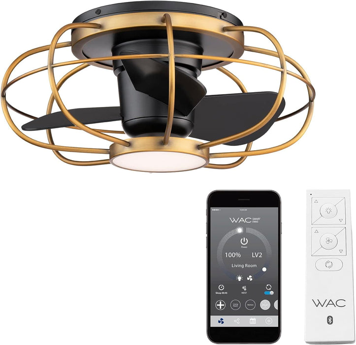 Indoor Outdoor 3 Blade Caged Flush Mount Ceiling Fan with Light and Remote, Matte Black Outdoor Ceiling Fan, Works with Alexa and Ios Or android APP-1-ErisView