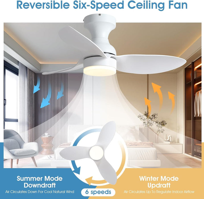 Indoor Outdoor Low Profile Flush Mount Ceiling Fan with Remote and APP Control, Small White Modern Ceiling Fan -4-ErisView