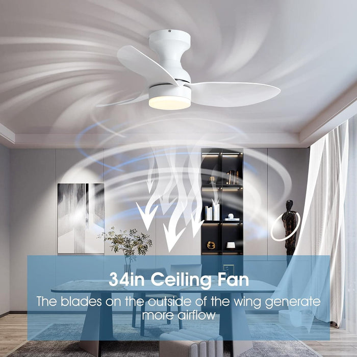 Indoor Outdoor Low Profile Flush Mount Ceiling Fan with Remote and APP Control, Small White Modern Ceiling Fan -6-ErisView