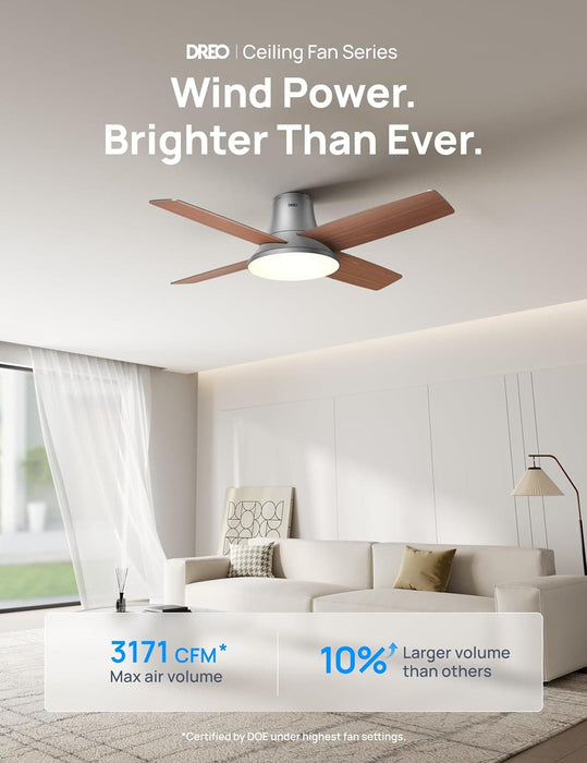 Indoor Silver Smart Ceiling Fan with Lights and Remote, Quiet Ceiling Fans with Lights, Dimmable LED Ceiling Fan with APP Alexa Control-2-ErisView