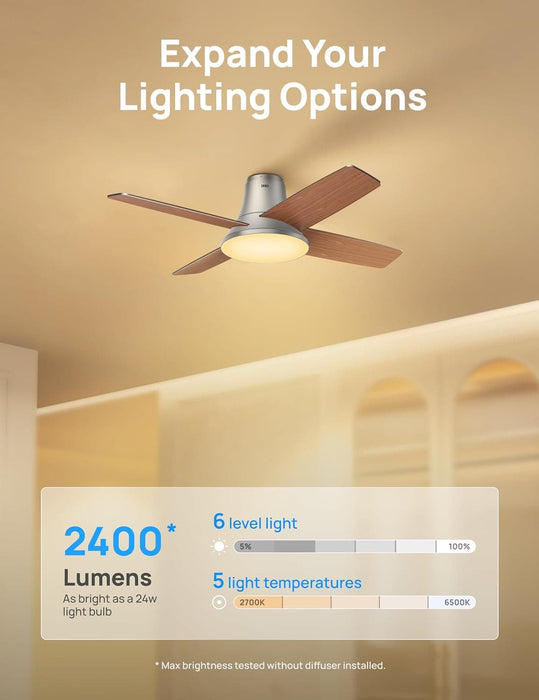 Indoor Silver Smart Ceiling Fan with Lights and Remote, Quiet Ceiling Fans with Lights, Dimmable LED Ceiling Fan with APP Alexa Control-5-ErisView