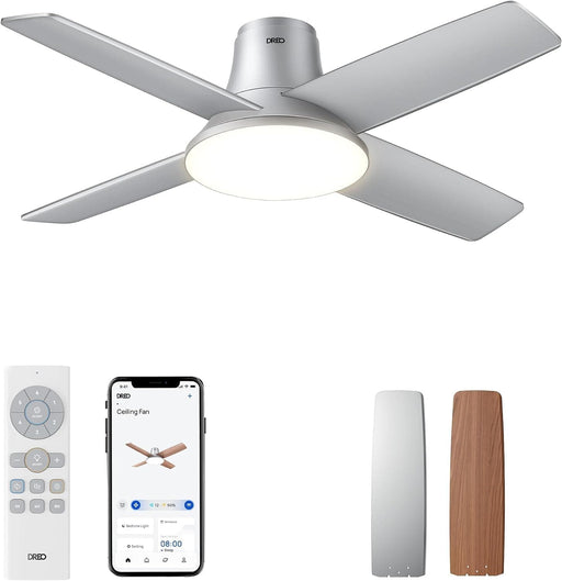 Indoor Silver Smart Ceiling Fan with Lights and Remote, Quiet Ceiling Fans with Lights, Dimmable LED Ceiling Fan with APP Alexa Control-1-ErisView