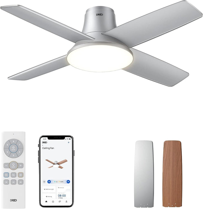 Indoor Silver Smart Ceiling Fan with Lights and Remote, Quiet Ceiling Fans with Lights, Dimmable LED Ceiling Fan with APP Alexa Control-1-ErisView